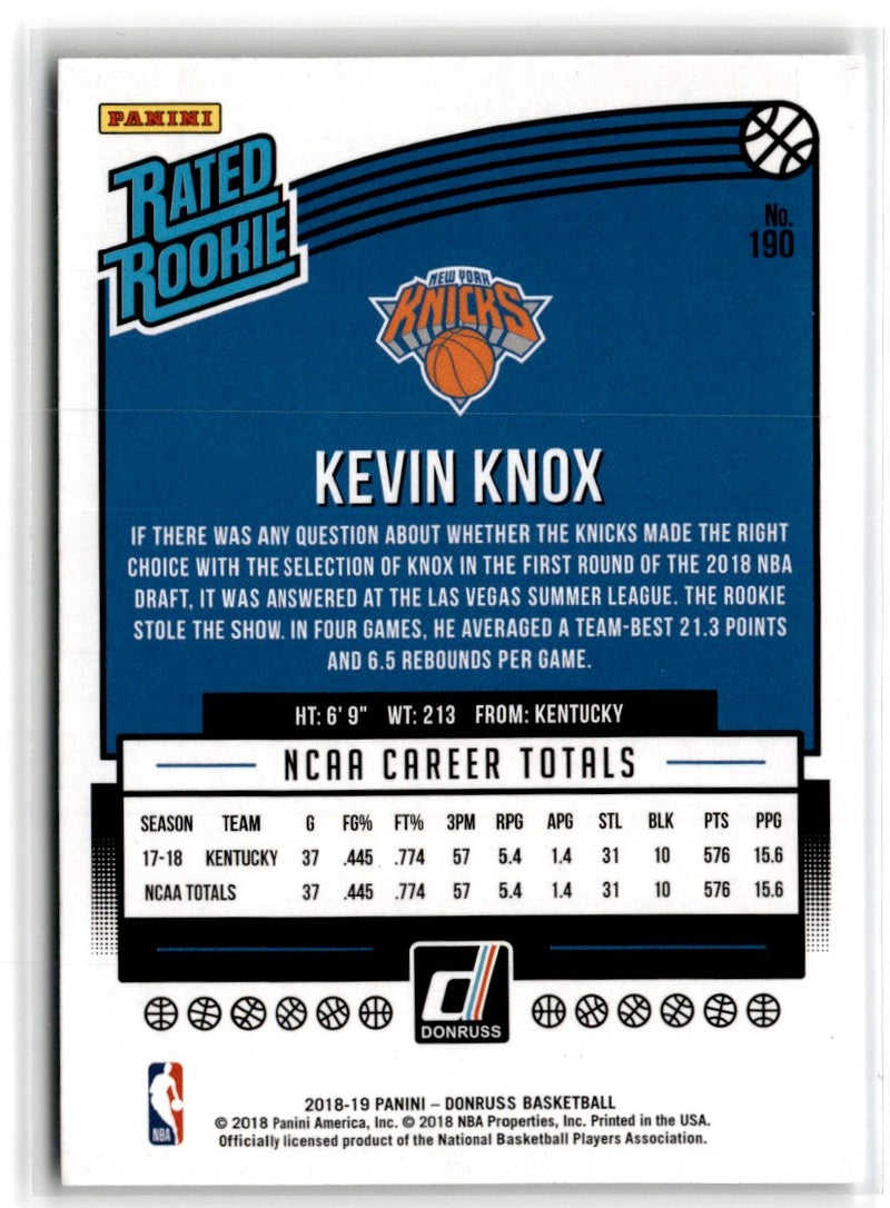 2018 Donruss Rated Rookies Kevin Knox