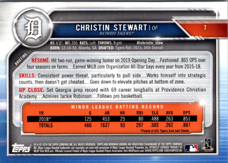 2019 Bowman Chrome Christin Stewart