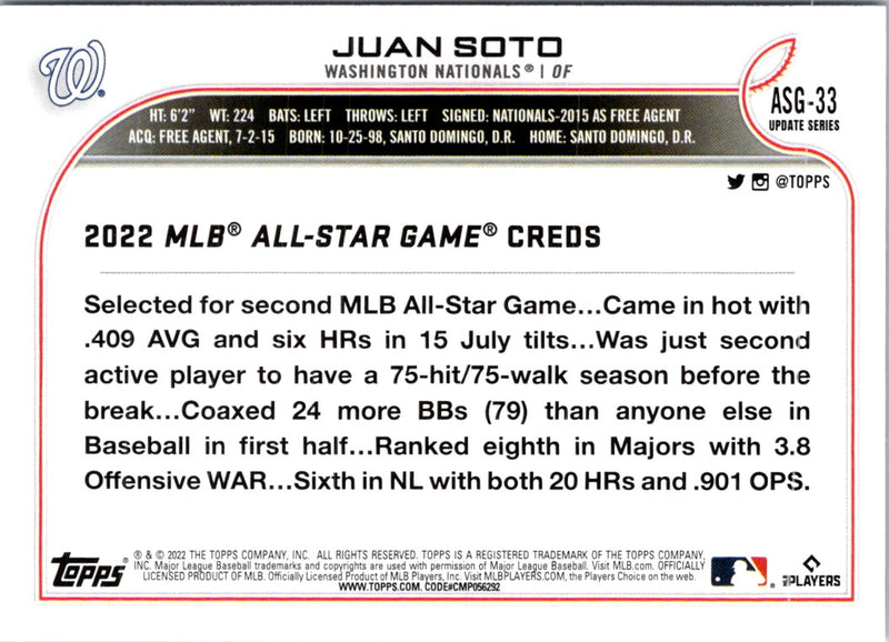 2022 Topps Update 2022 MLB All-Star Game Juan Soto