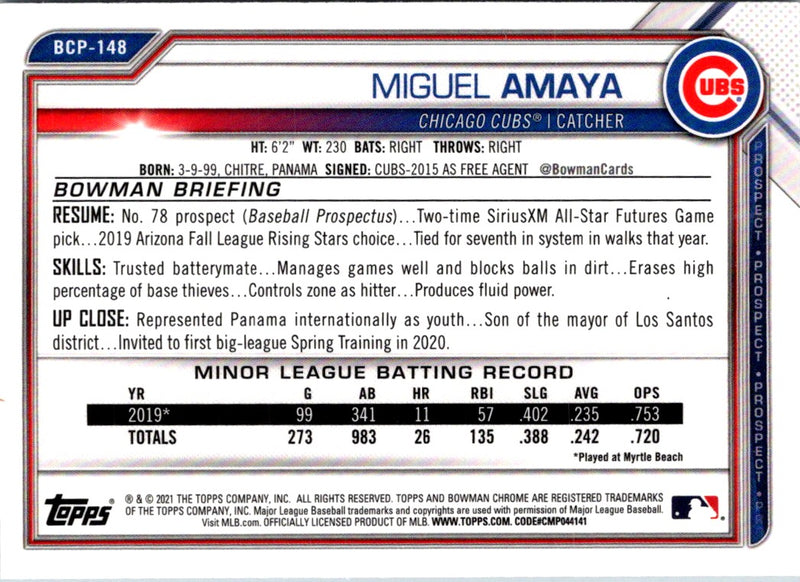 2021 Bowman Chrome Prospects Miguel Amaya