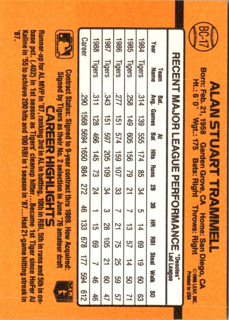 1989 Donruss Bonus MVP's Alan Trammell