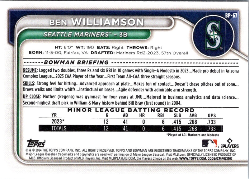 2024 Bowman Prospects Ben Williamson