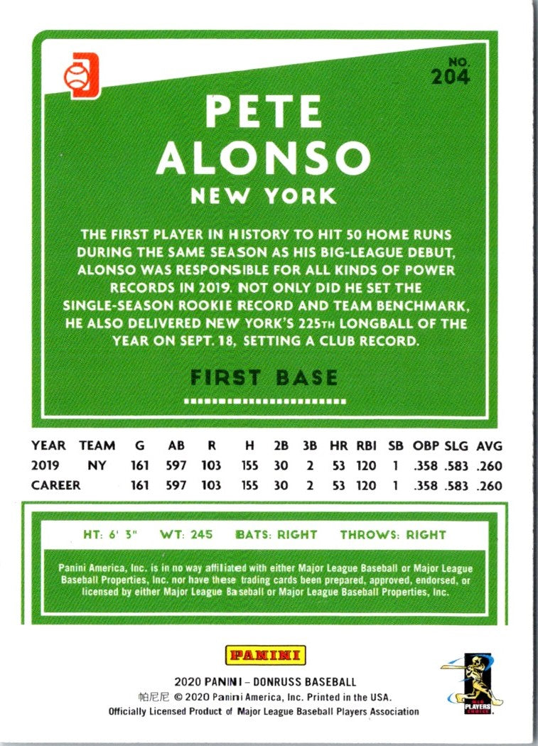 2020 Donruss Holo Blue Pete Alonso