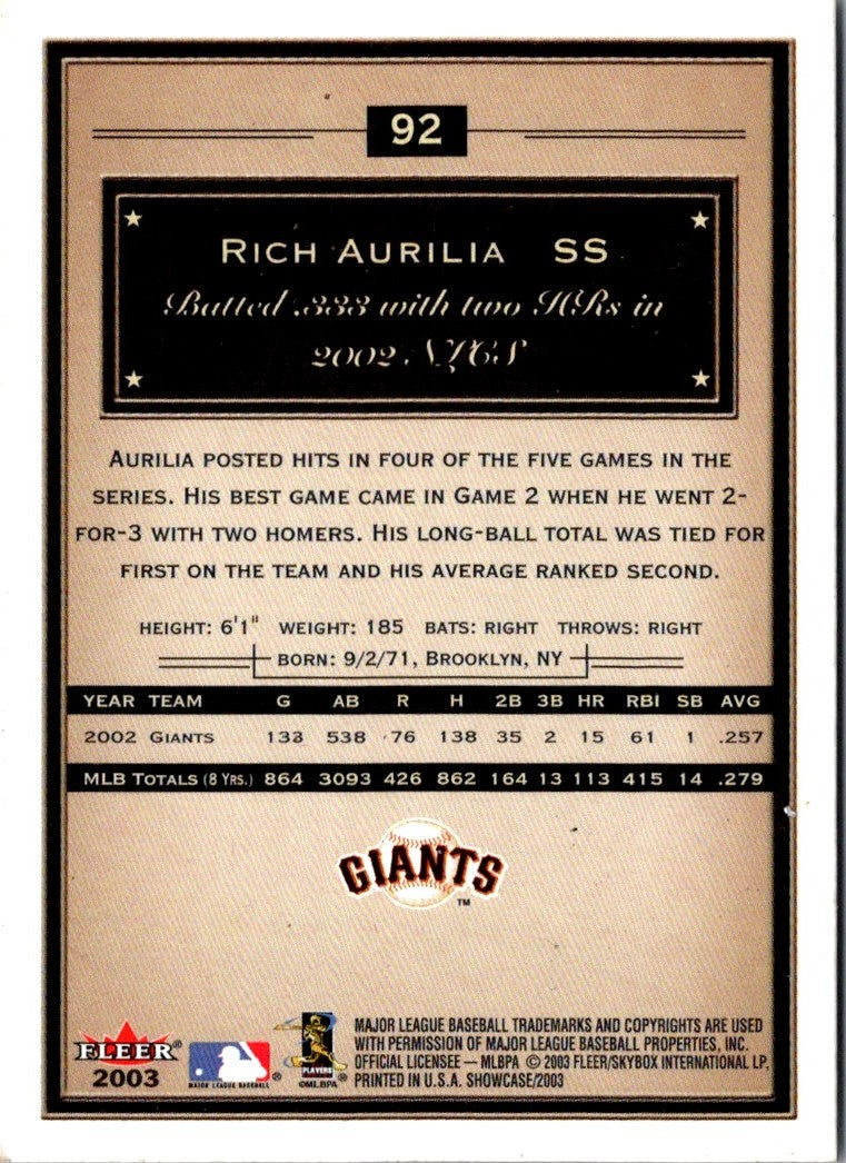 2003 Fleer Showcase Rich Aurilia