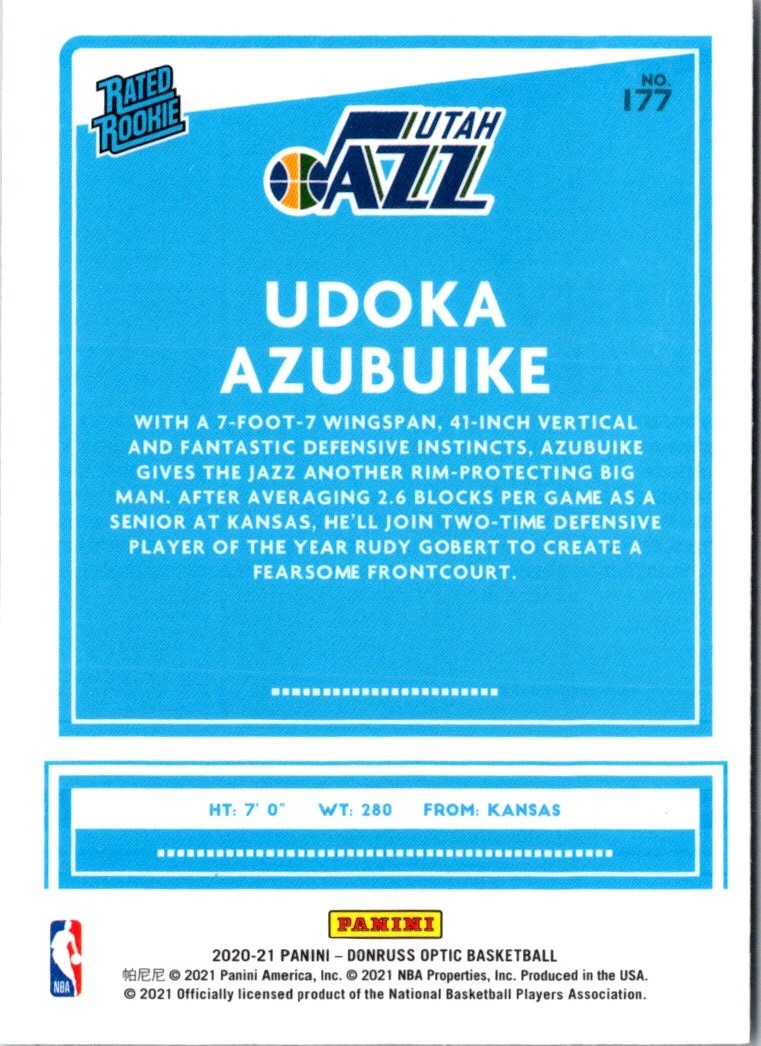 2020 Donruss Optic Blue Udoka Azubuike