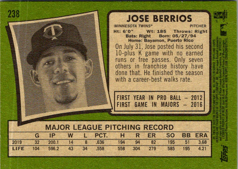 2019 Topps Heritage Jose Berrios