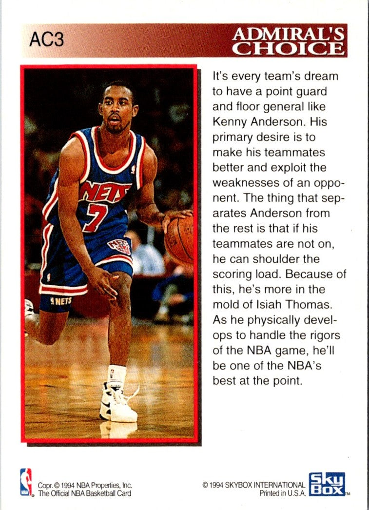 1993 Hoops Admiral's Choice Kenny Anderson