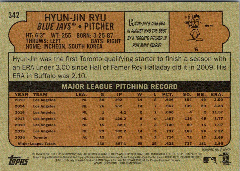 2021 Topps Heritage Red Hyun-Jin Ryu