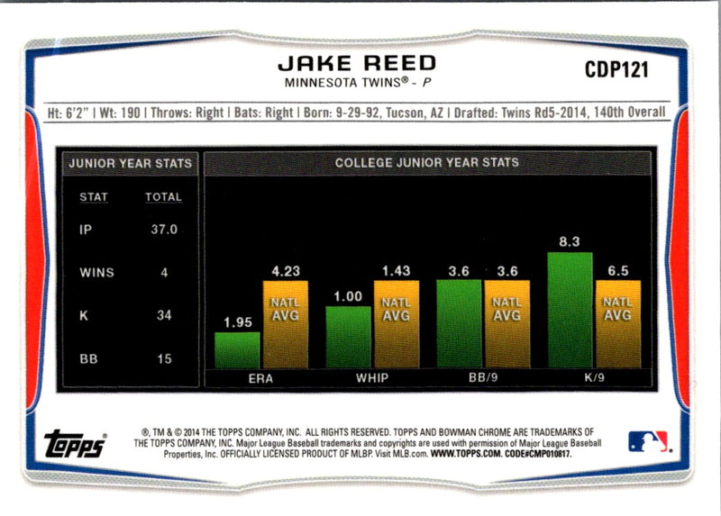 2014 Bowman Draft Picks & Prospects Chrome Jake Reed