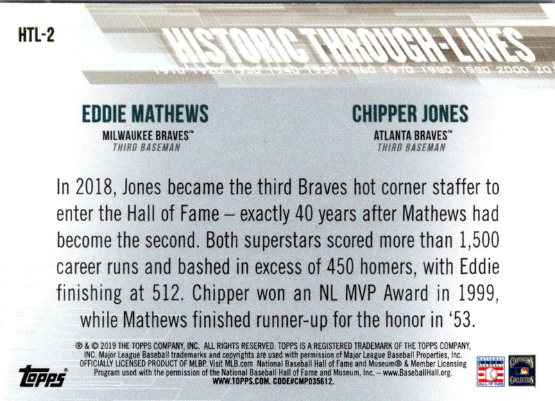 2019 Topps Historic Through-Lines Chipper Jones/Eddie Mathews