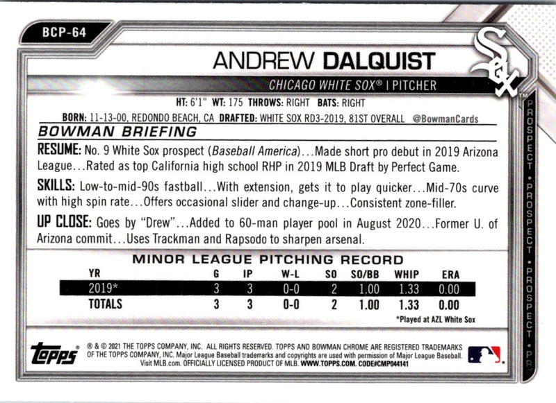 2021 Bowman Chrome Prospects Andrew Dalquist