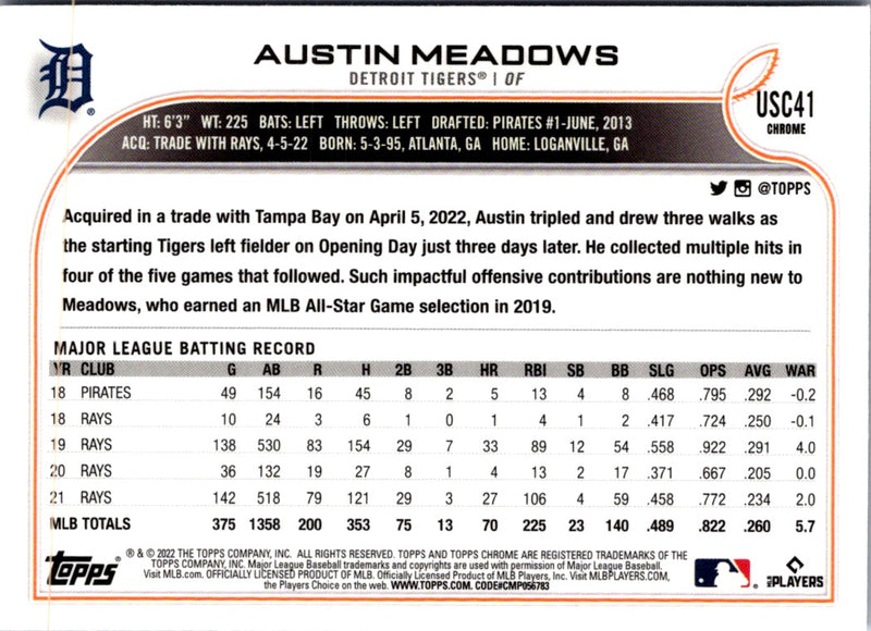 2022 Topps Chrome Update Purple Refractor Austin Meadows