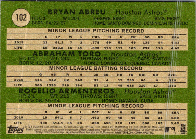 2020 Topps Heritage Bryan Abreu/Abraham Toro/Rogelio Armenteros