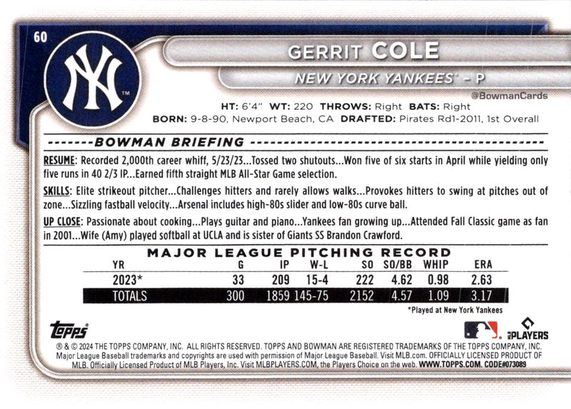 2024 Bowman Gerrit Cole