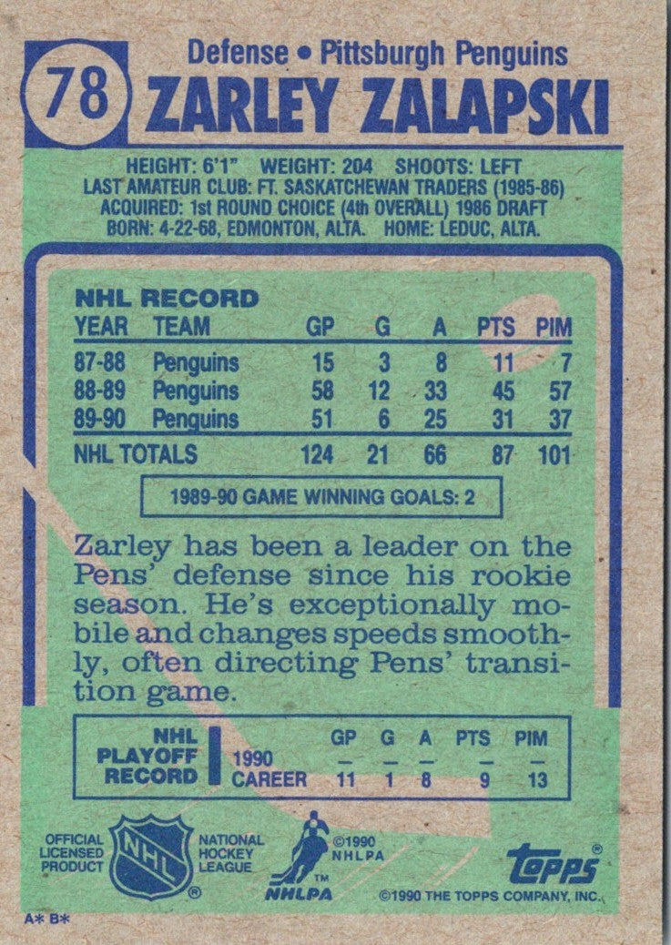 1990 Topps Zarley Zalapski