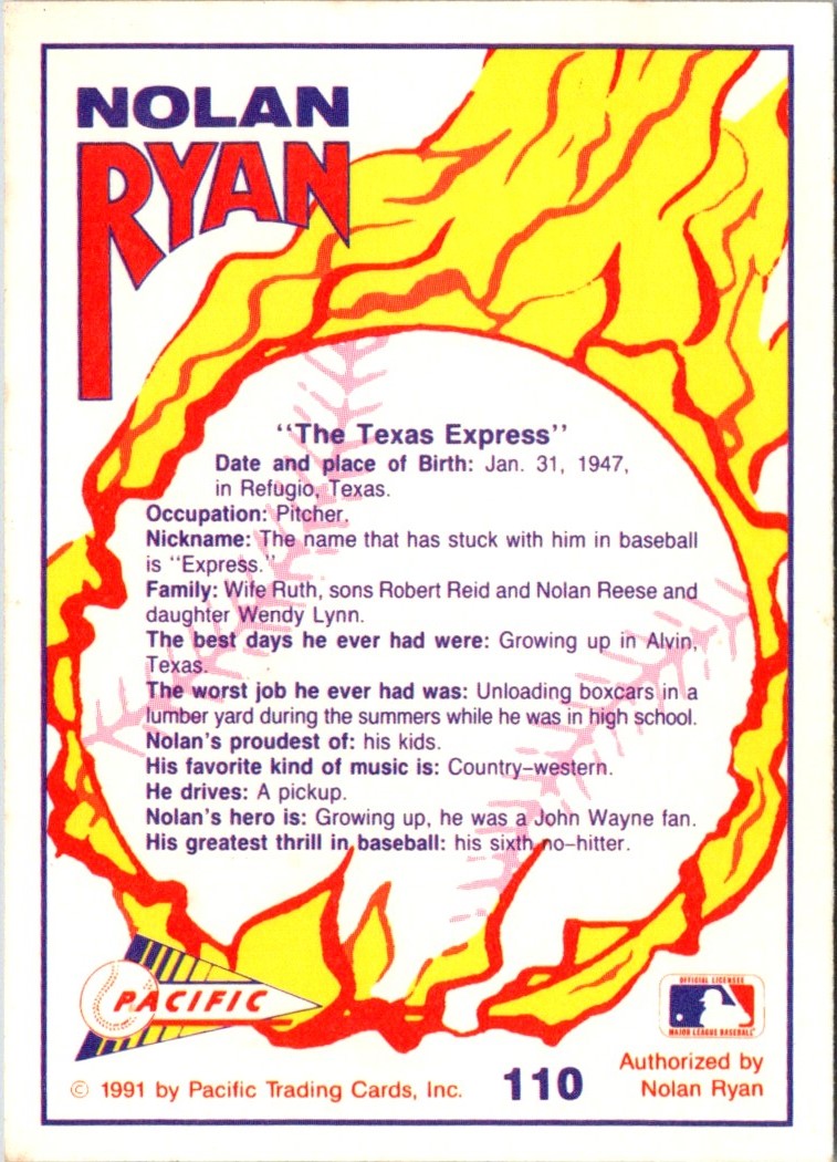1991 Pacific Nolan Ryan Texas Express I Lynn Nolan Ryan