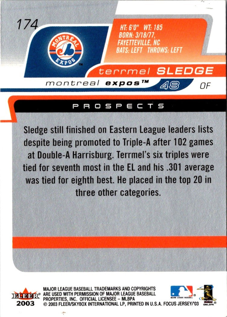 2003 Fleer Focus Jersey Edition Terrmel Sledge