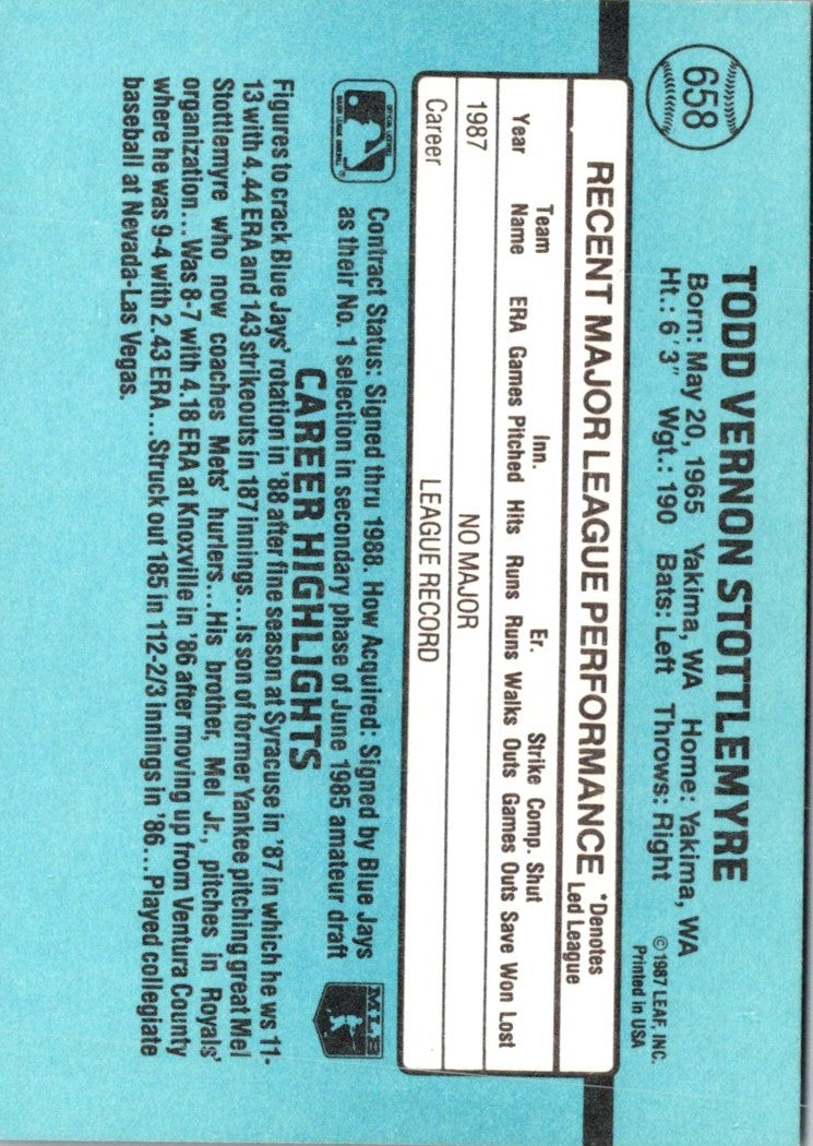 1988 Donruss Todd Stottlemyre