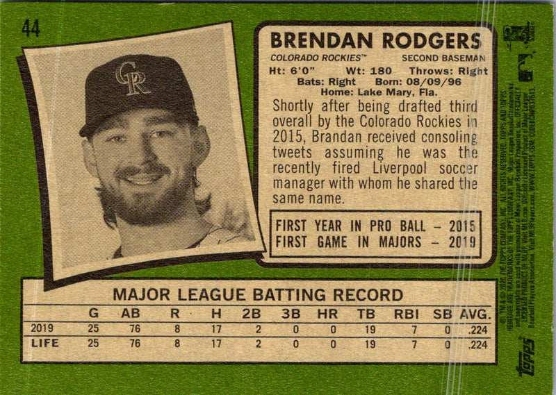 2020 Topps Heritage Brendan Rodgers