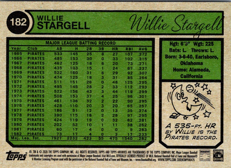 2020 Topps Archives Willie Stargell