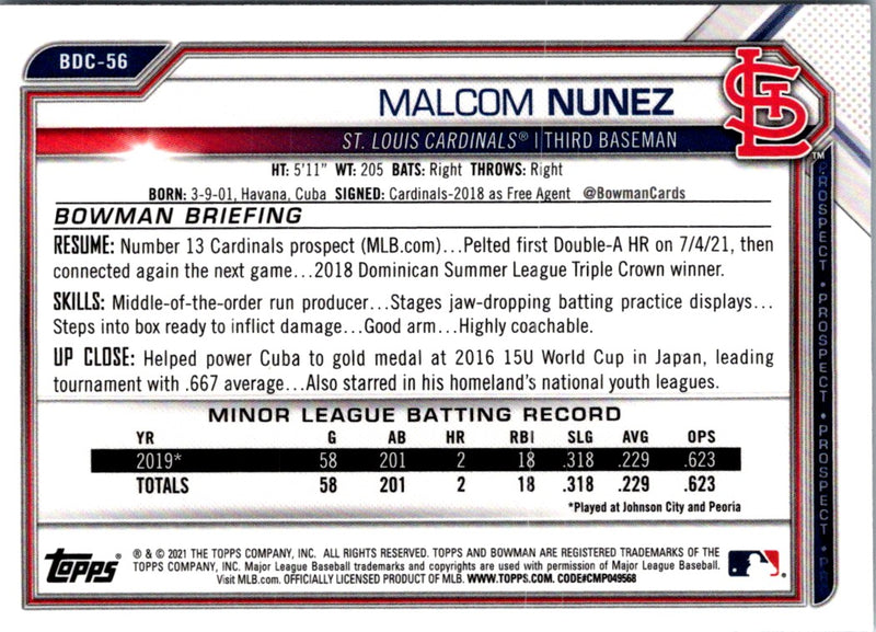 2021 Bowman Draft Chrome Malcom Nunez