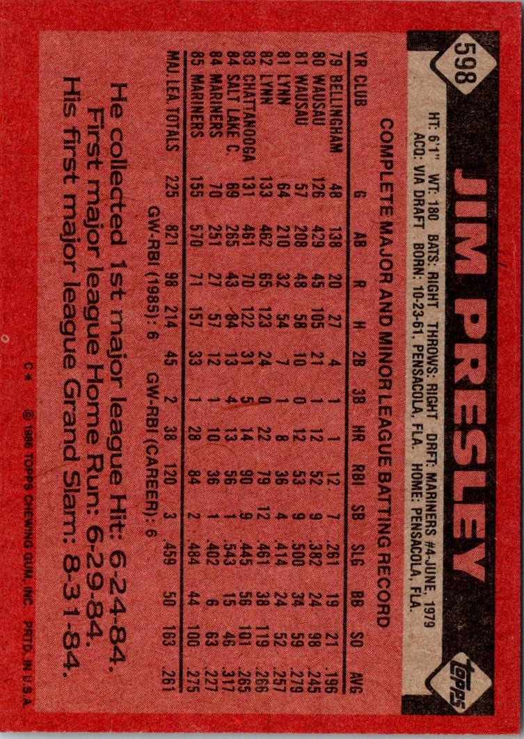 1986 Topps Jim Presley