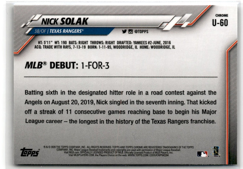 2020 Topps Chrome Update Nick Solak