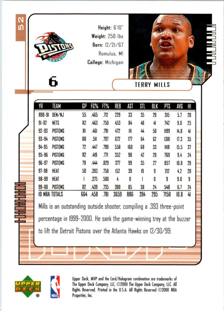 2000 Upper Deck MVP Terry Mills