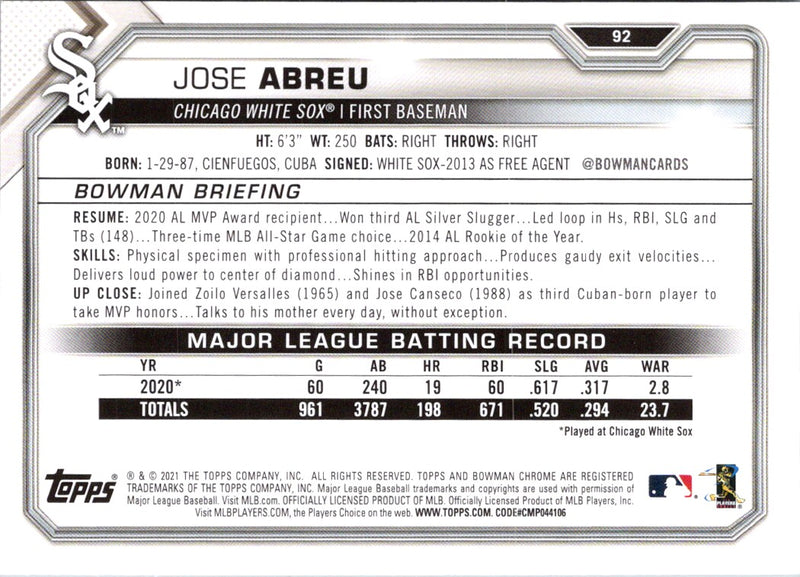 2021 Bowman Jose Abreu