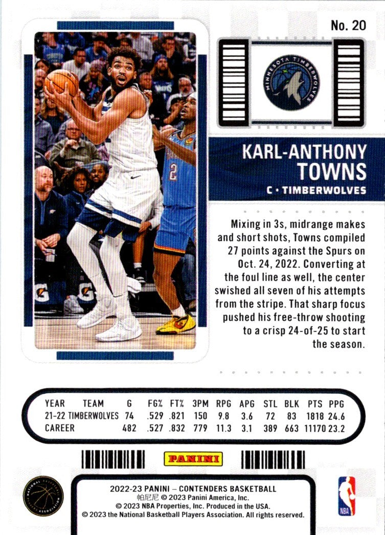 2022 Panini Contenders Season Ticket Karl-Anthony Towns