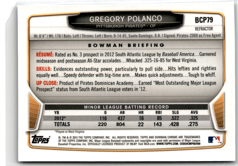 2013 Bowman Chrome Prospects Blue Wave Gregory Polanco