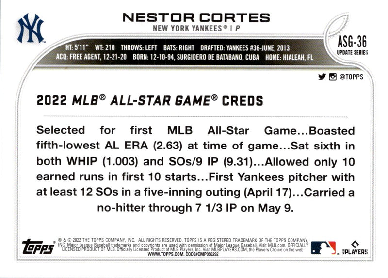 2022 Topps Update 2022 MLB All-Star Game Nestor Cortes