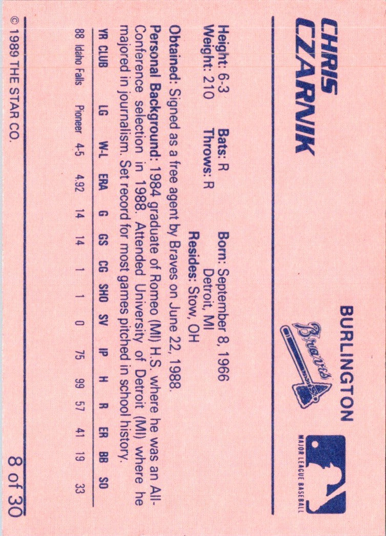 1989 Star Burlington Braves Chris Czarnik