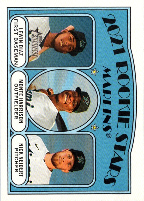 2021 Topps Heritage 2021 Rookie Stars - Marlins - Lewin Diaz/Monte Harrison/Nick Neidert PR50 #209