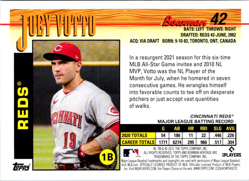 2021 Bowman Heritage Joey Votto