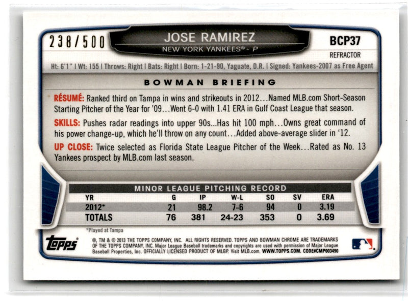 2013 Bowman Chrome Prospects Refractors Jose Ramirez