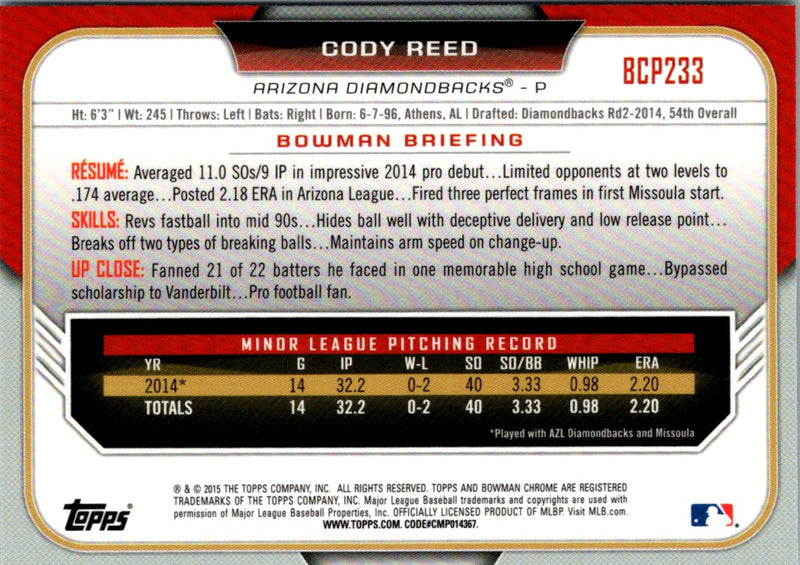 2015 Bowman Chrome Prospects Cody Reed