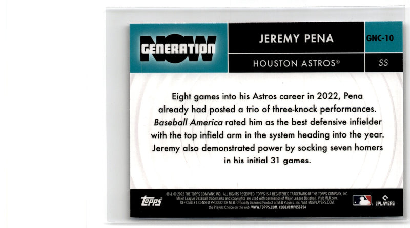 2022 Topps Chrome Update Generation Now Jeremy Pena