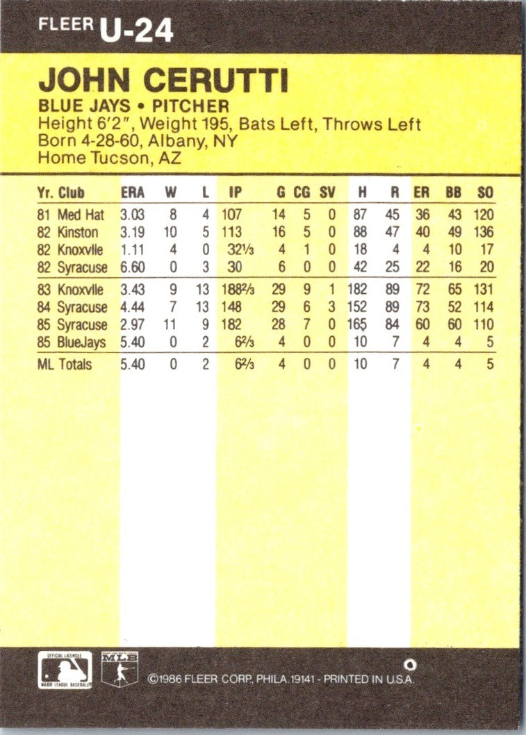 1986 Fleer Update John Cerutti