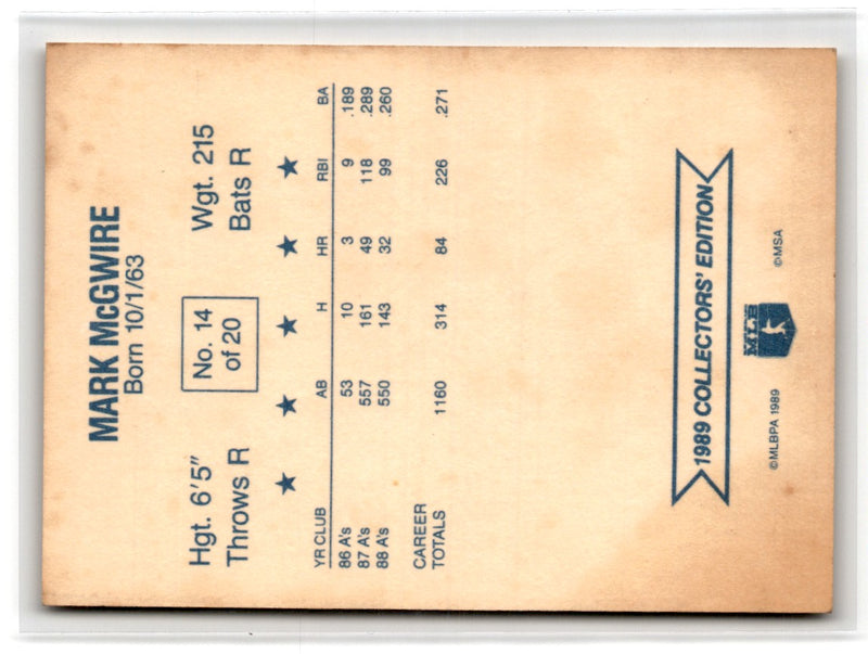 1989 J.J. Nissen Super Stars Mark McGwire