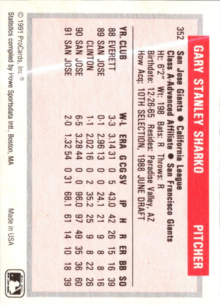 1991 ProCards Tomorrow's Heroes Gary Sharko