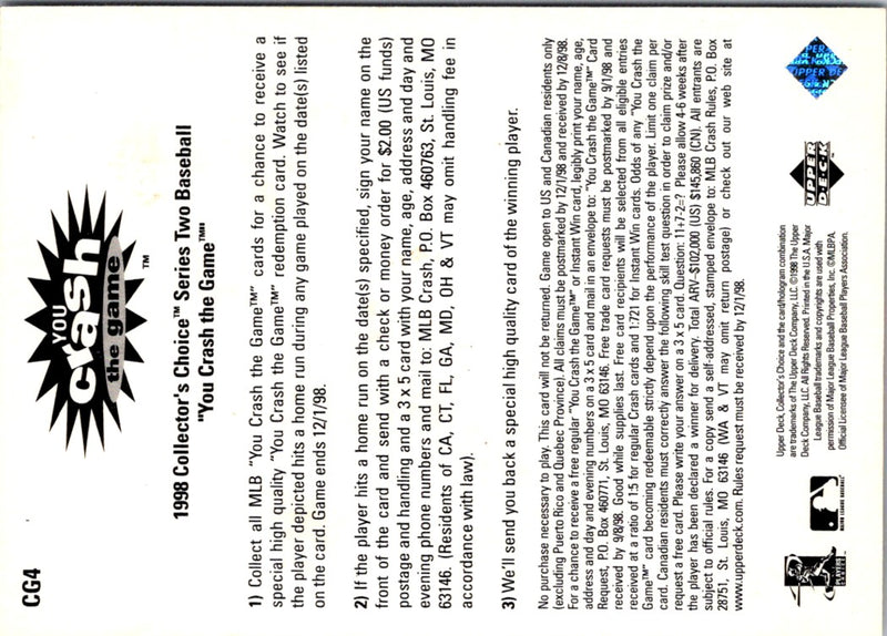 1998 Collector's Choice You Crash the Game Exchange Tony Clark