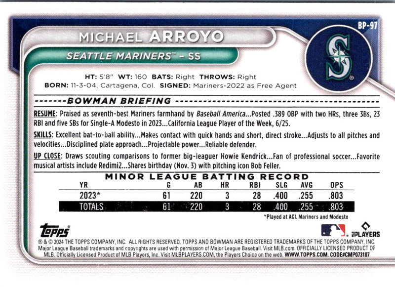 2024 Bowman Prospects Michael Arroyo