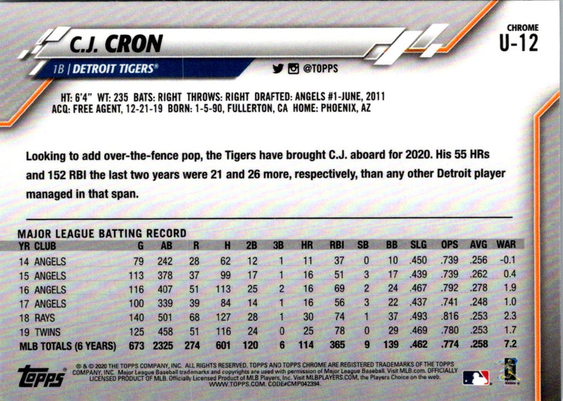 2020 Topps Chrome Update C.J. Cron