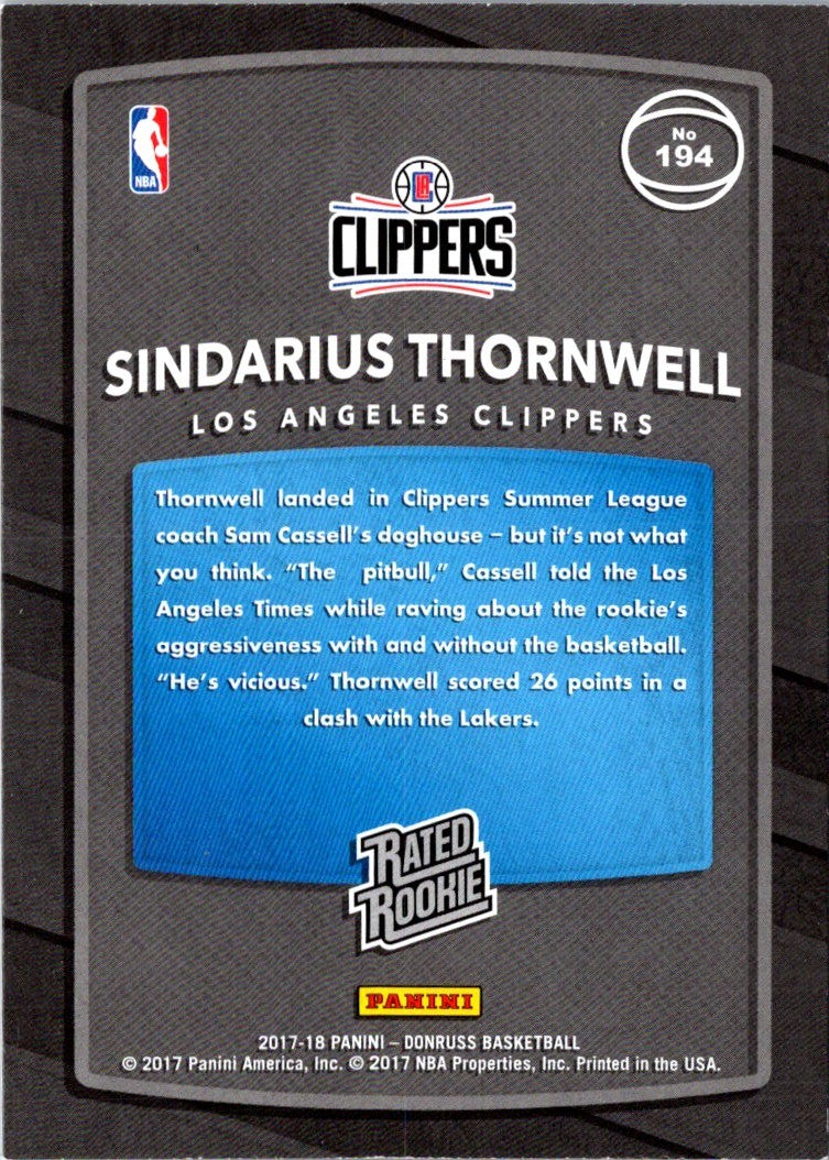 2017 Donruss Holo Orange Laser Sindarius Thornwell