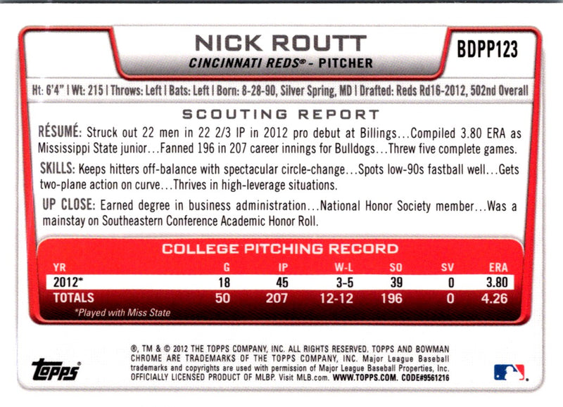 2012 Bowman Draft Picks & Prospects Chrome Nick Routt