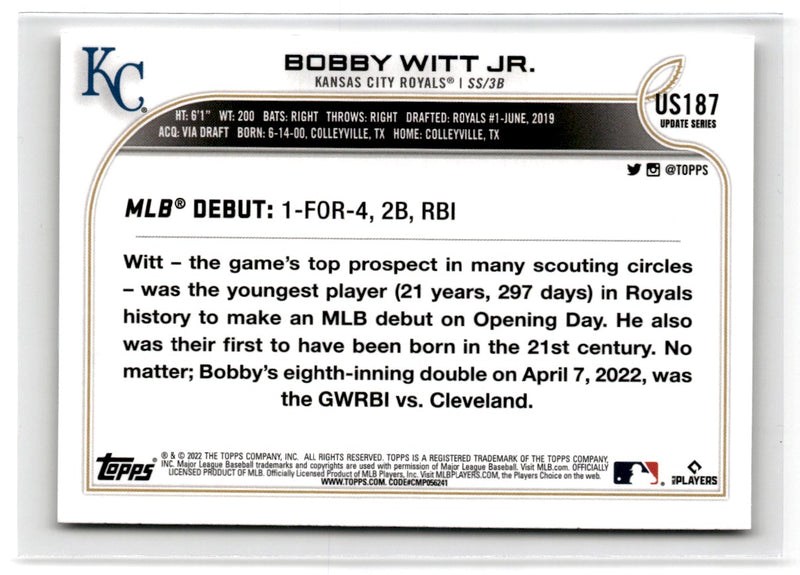 2022 Topps Update Royal Blue Bobby Witt Jr.