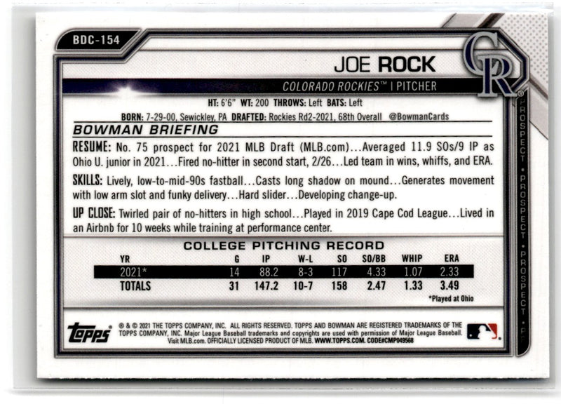 2021 Bowman Draft Chrome Joe Rock