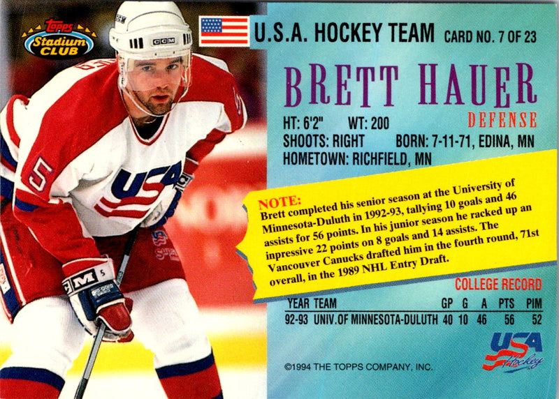 1993 Stadium Club Team USA Members Only Brett Hauer