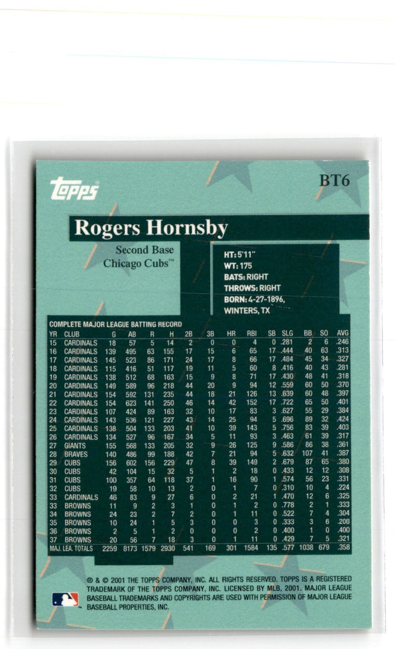 2001 Topps Before There Was Rogers Hornsby